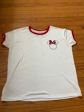 Disney White Tee with Red Trim and Polka Dot Bow Accent